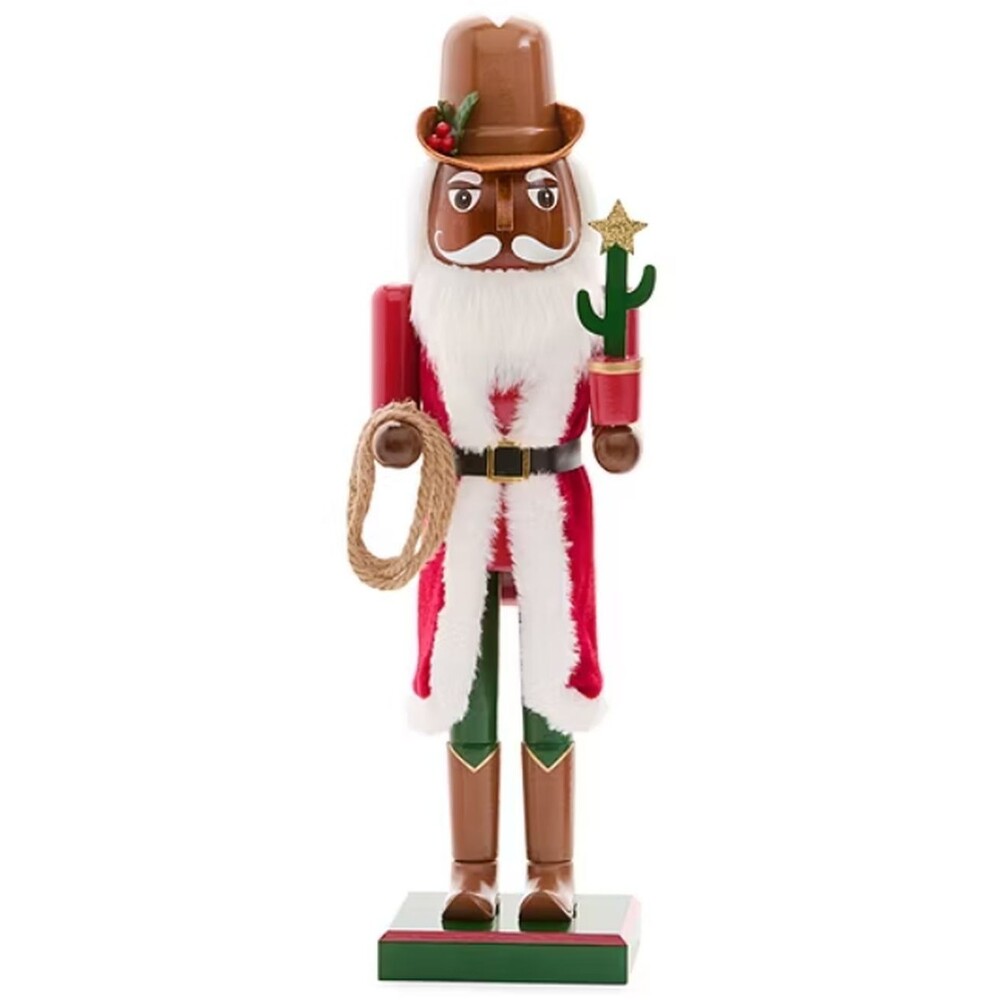Wooden Christmas Nutcracker,14",AFRICAN AMERICAN SANTA COWBOY,ROPE&CACTUS 163,NP